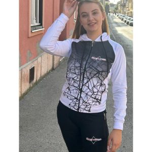 Single Star Női „Pókhálós” Szürke(Fehér felső)-Fekete(alsó) Tréningruha Kapucnis